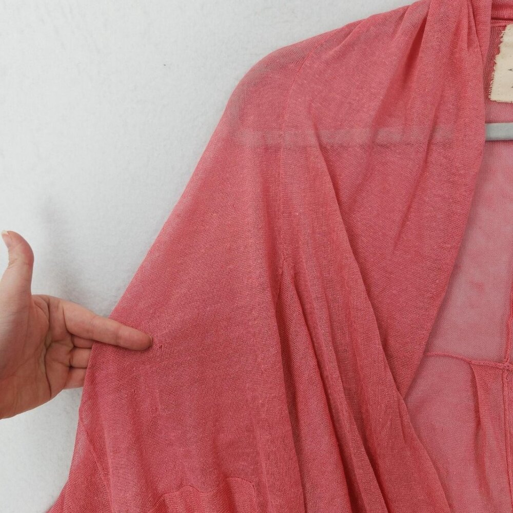 Anthropologie Angel Of The North Sweater Women Medium Pink Linen Blend Tie Front - Picture 5 of 16